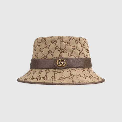 Cappello fedora in tessuto GG beige e marrone