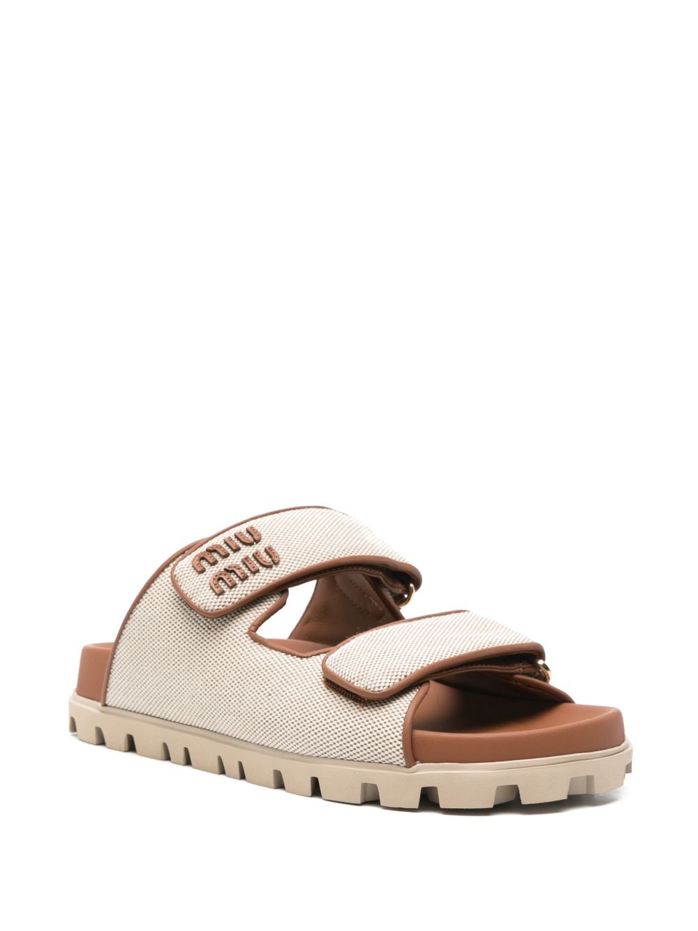 Sandali con logo e scritta in ecru