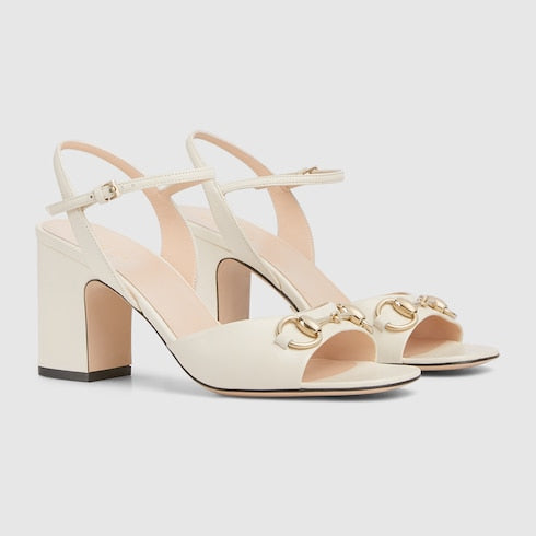 Sandalo con tacco donna con Morsetto in pelle bianca