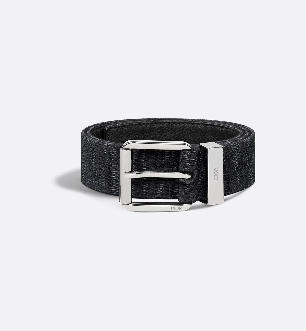 Cintura nera in jacquard Oblique e pelle di vitello martellata nera 35 mm uomo