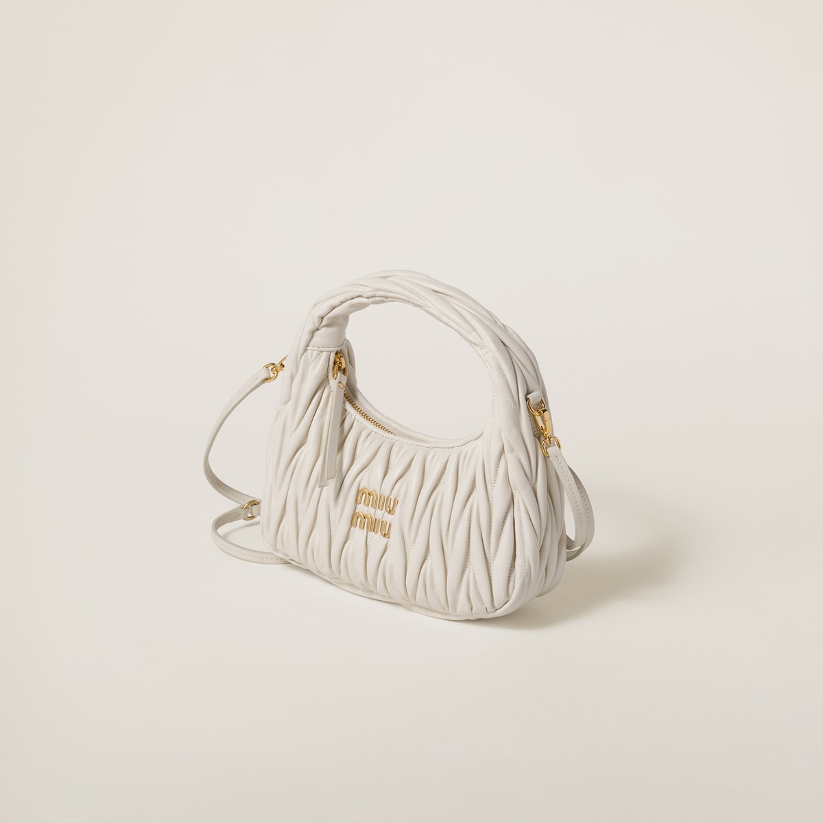 Borsa piccola hobo Wander in nappa matelassé bianca