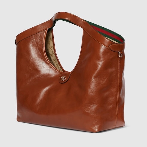 Borsa shopping GG Giglio misura grande in pelle marrone scuro