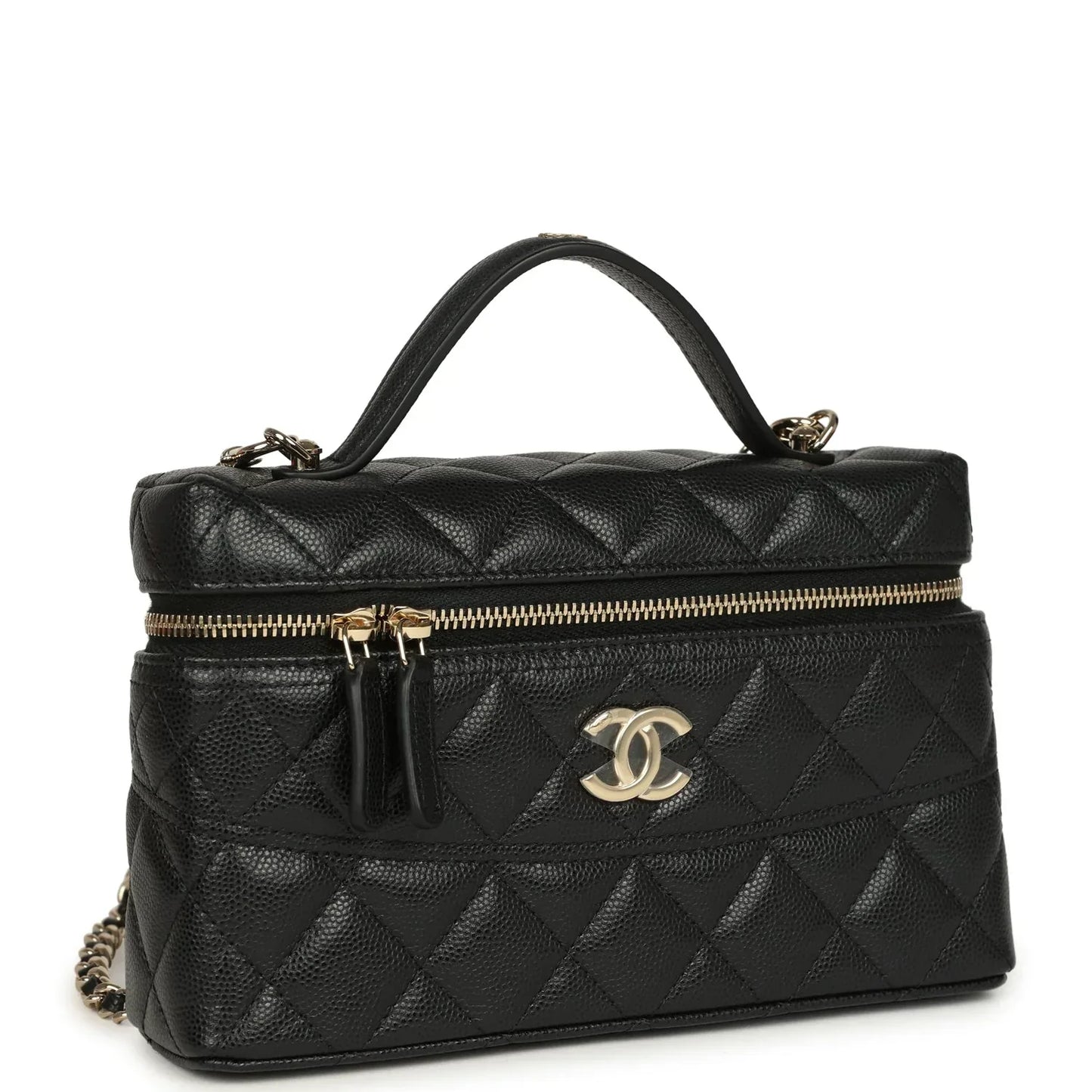 Vanity Case con Manico Superiore in Pelle di Agnello Trapuntata Nera