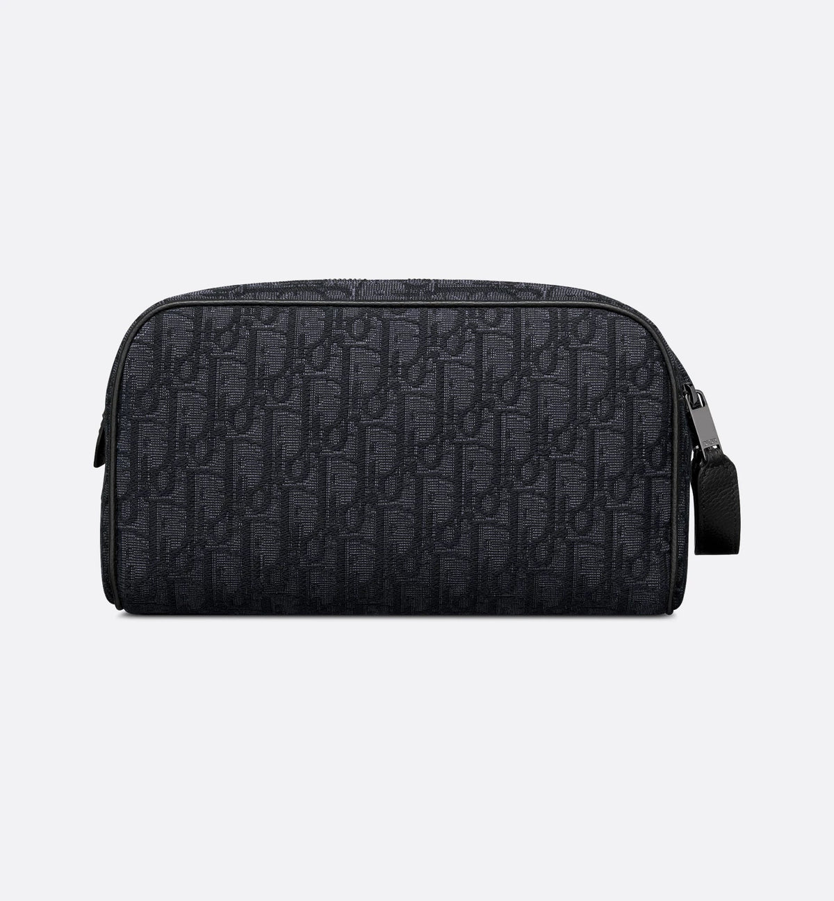 Borsa da toilette Beige e nero Jacquard Oblique con pelle di vitello martellata nera
