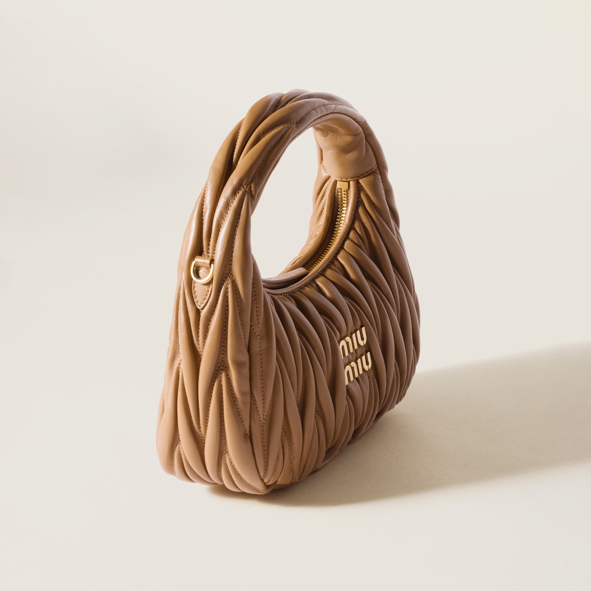 Borsa hobo Wander piccola in nappa matelassé caramello