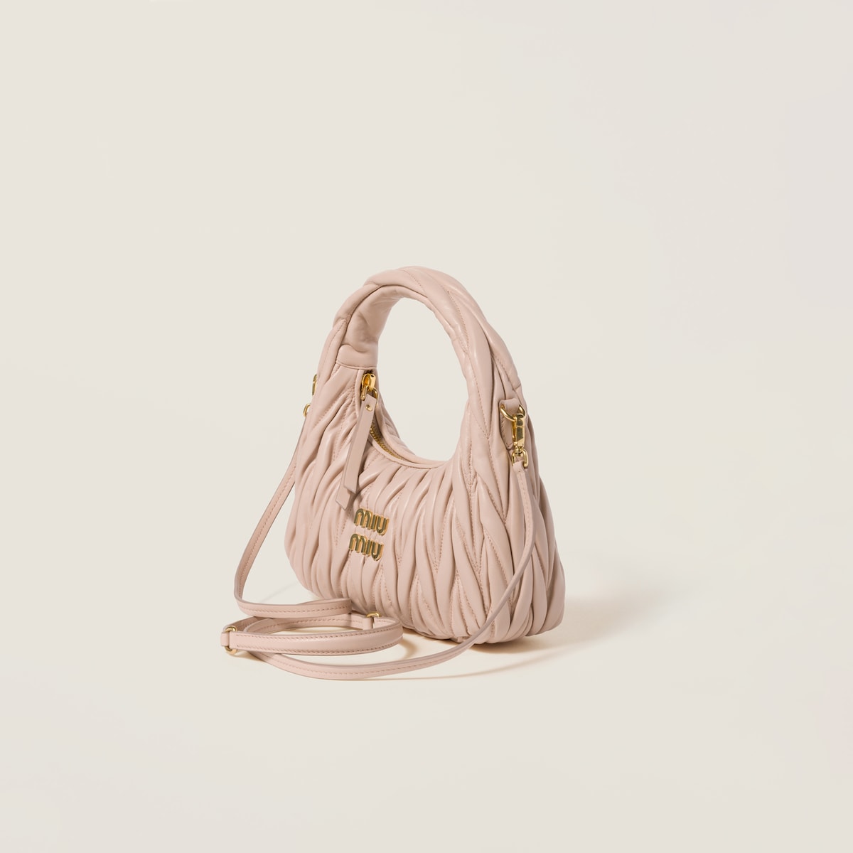 Borsa hobo Wander piccola in nappa matelassé cipria