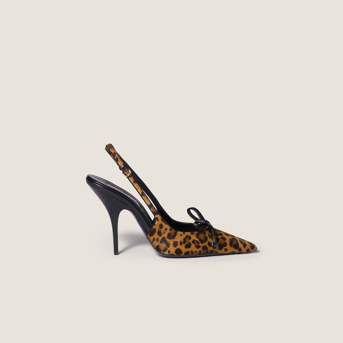 Décolleté slingback in pelle stampata con fiocco miele