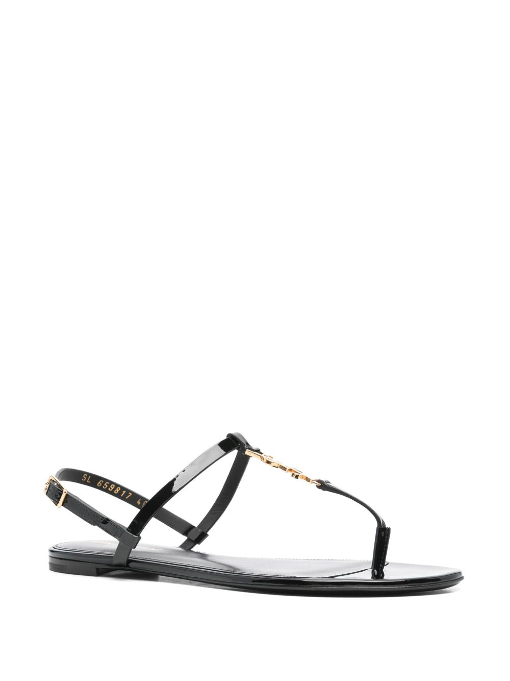 Sandali con placca logo Cassandra in pelle nera