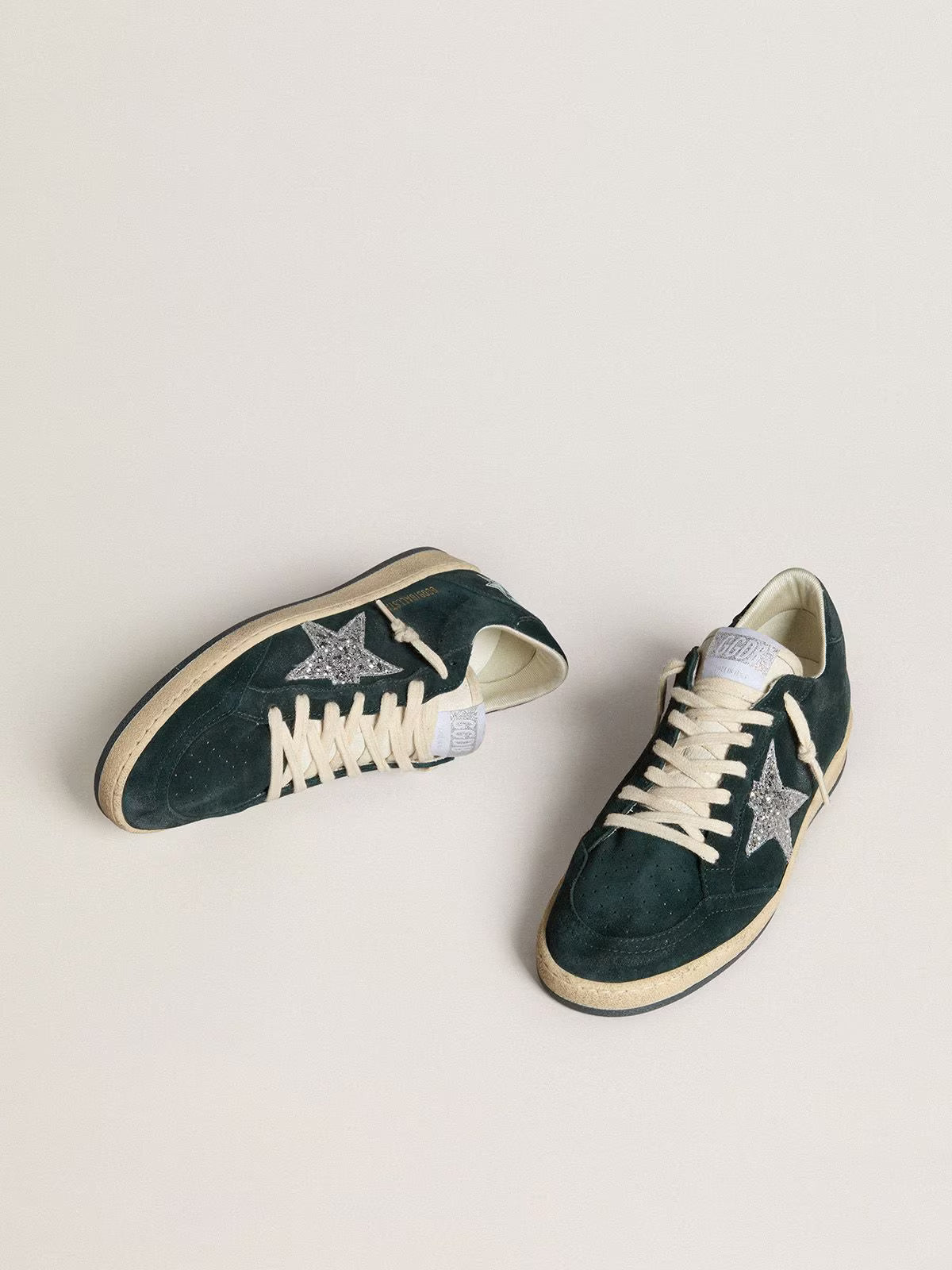Suede verde con stella in glitter argento