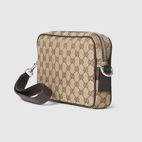 Borsa a tracolla in tessuto GG beige e marrone misura piccola