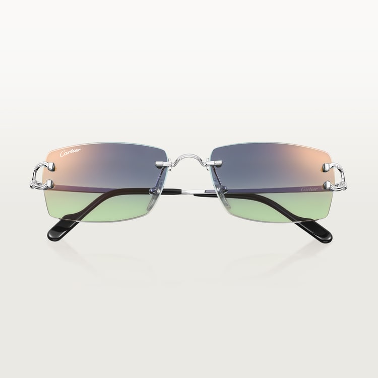 Occhiali da sole classici con motivo a C e lenti sfumate blu e verde da uomo