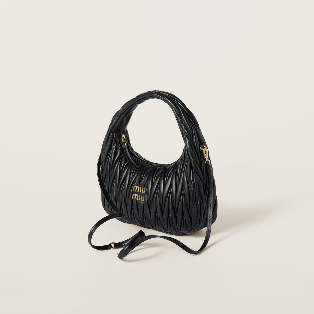 Borsa regulare hobo Wander in nappa matelassé nera