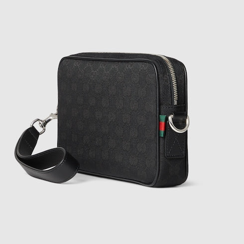 Borsa a tracolla in tessuto GG nero misura piccola