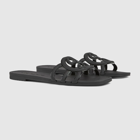 Sandalo slider donna con Incrocio GG con gomma nera