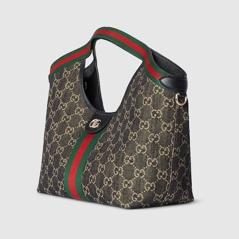 Borsa shopping GG Giglio misura piccola in denim GG nero e bianco
