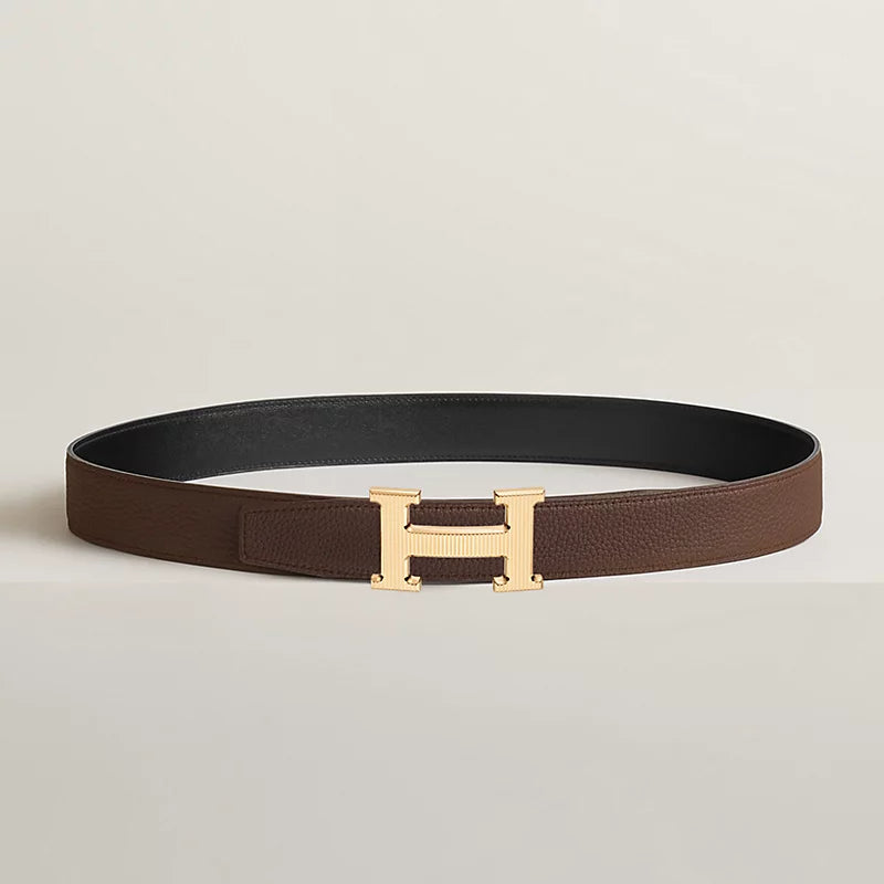 Fibbia da cintura H Striée & Pelle reversibile per cintura 32 mm Nero/Cioccolato Uomo