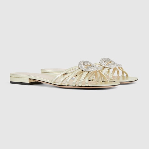 Sandalo slider donna con Incrocio GG con cristalli
