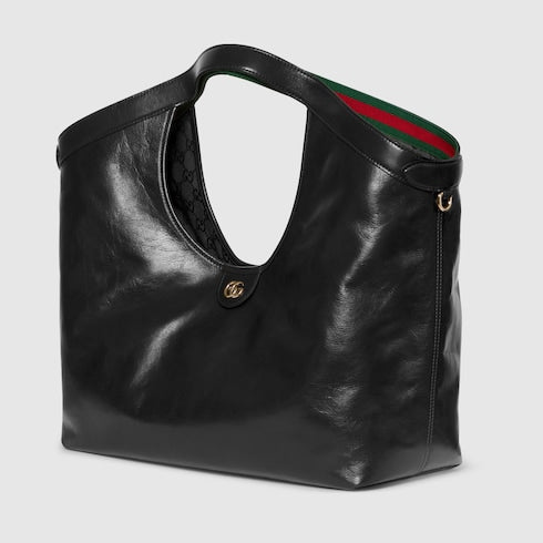 Borsa shopping GG Giglio misura piccola in pelle nero