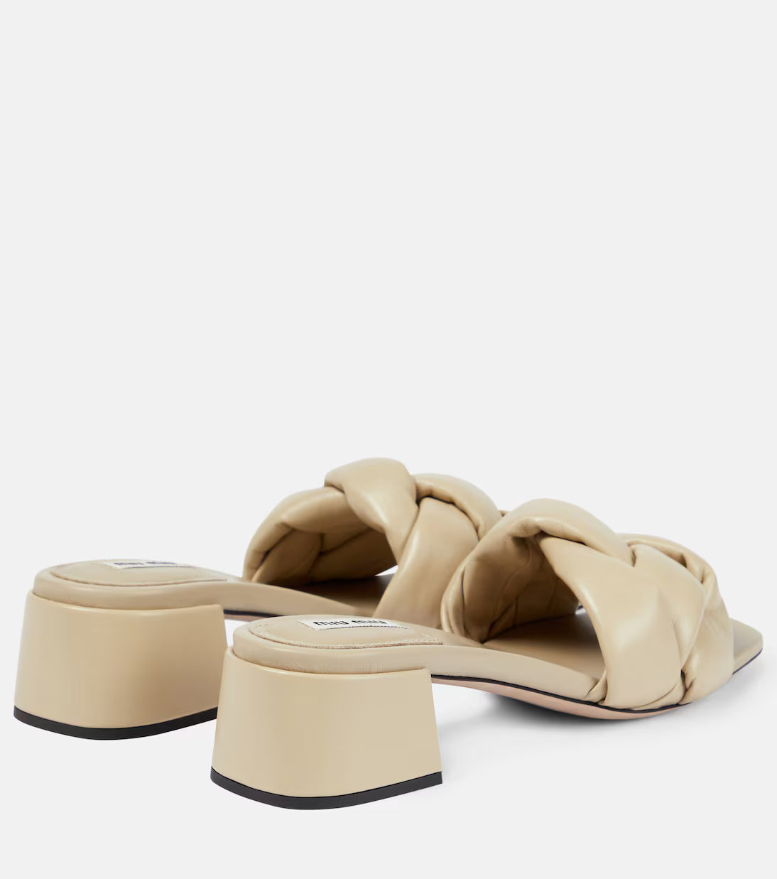 Sandali imbottiti in pelle intrecciata beige