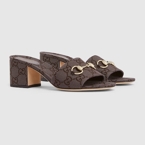 Sandalo slider donna con Morsetto in tessuto GG marrone scuro