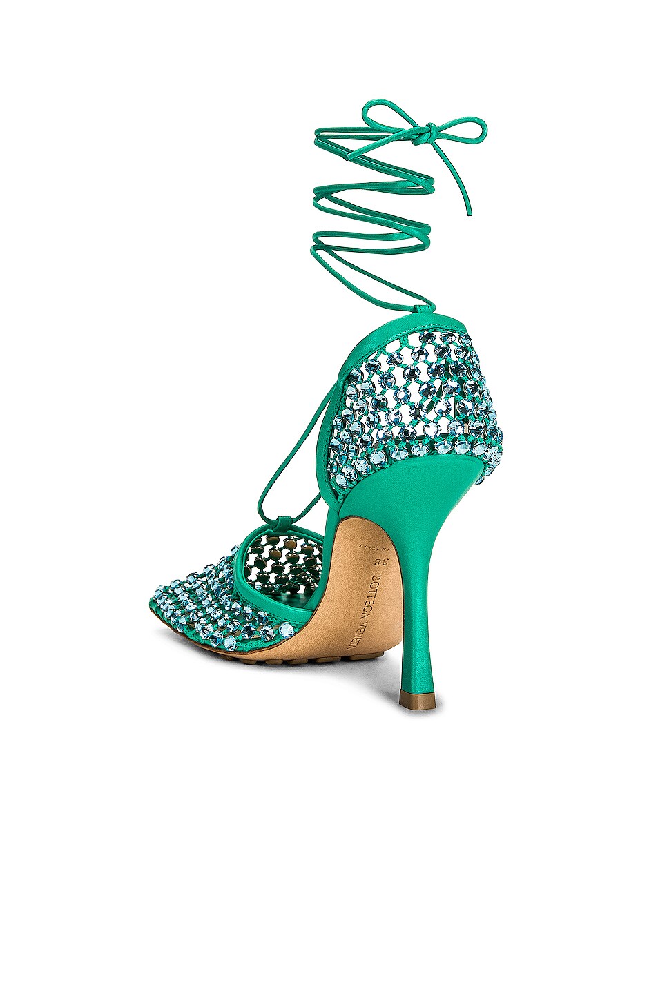 Sandali elasticizzati con strass e lacci 90 mm turchese acido