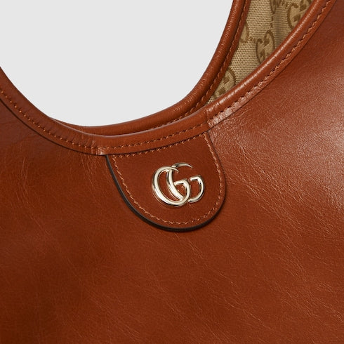 Borsa shopping GG Giglio misura grande in pelle marrone scuro