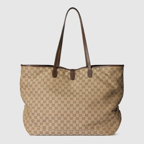 Borsa shopping GG Jackie misura grande in tessuto sabbia e marrone