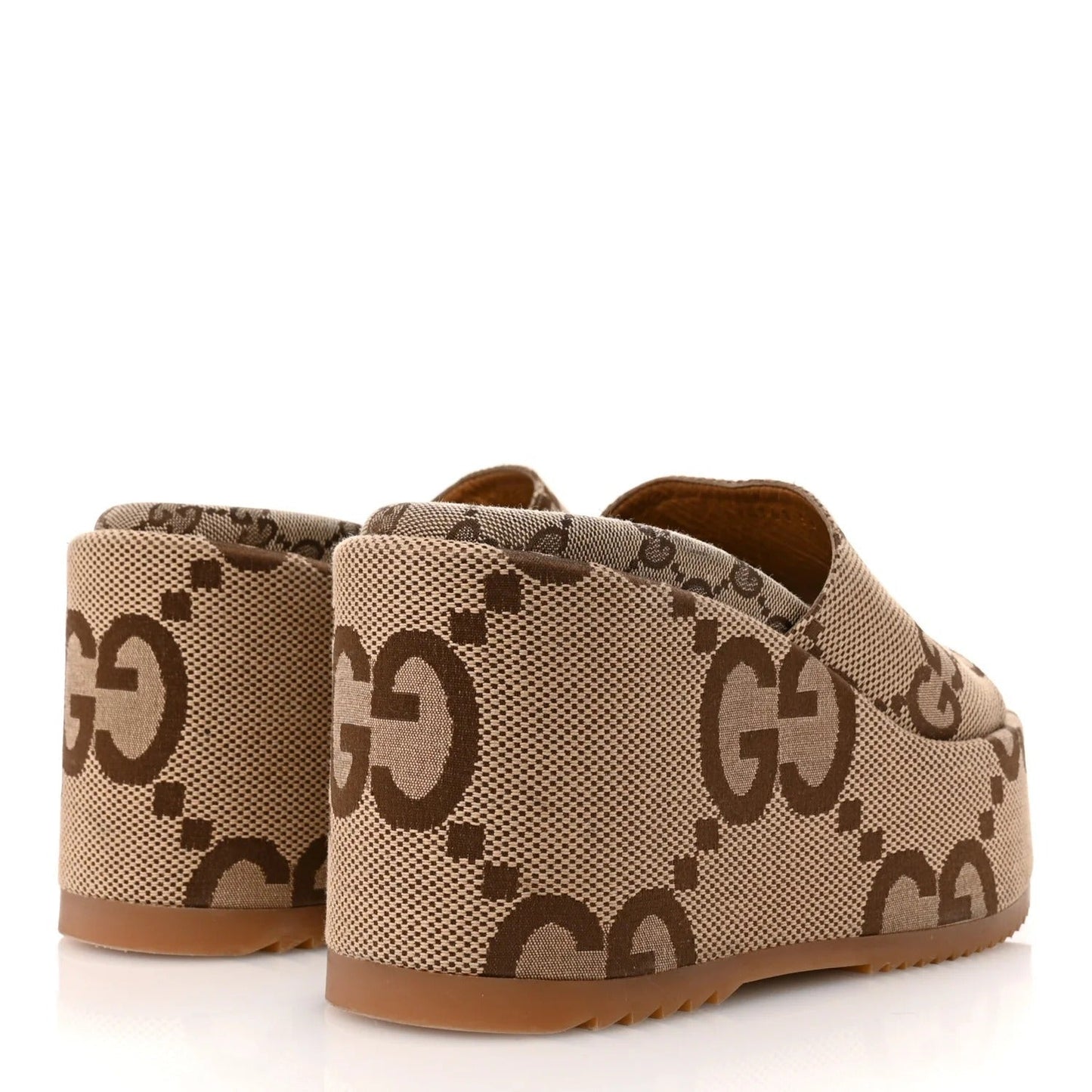 Sandali con zeppa e plateau Monogram GG Jumbo color cammello e ebano