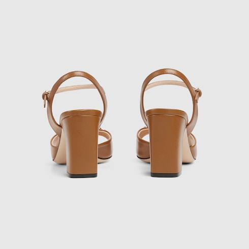 Sandalo con tacco donna con Morsetto in pelle marrone