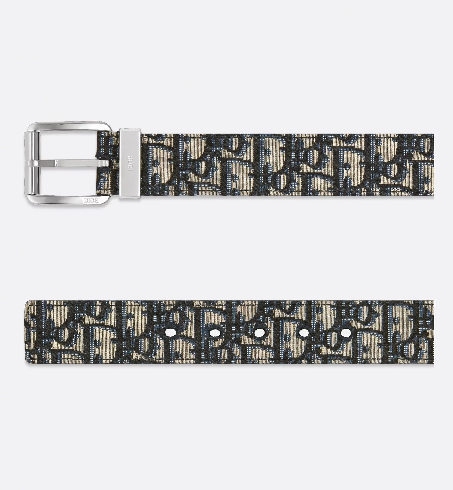 Cintura beige e nera Oblique jacquard con pelle di vitello martellata nera 35 mm uomo