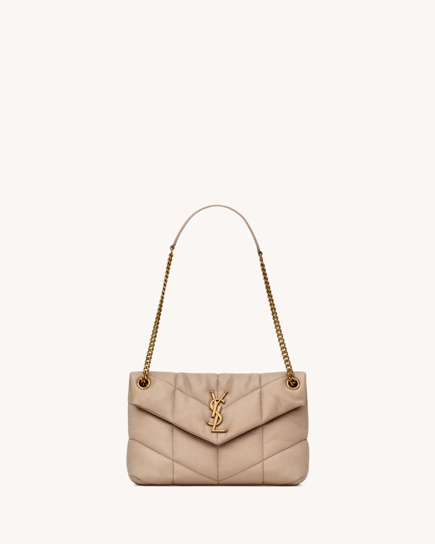 Puffer Small in pelle di agnello beige scuro