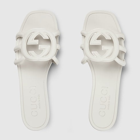 Sandalo slider donna con Incrocio GG con gomma bianca