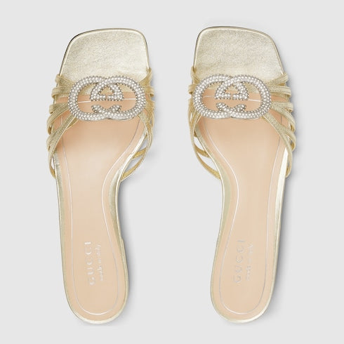 Sandalo slider donna con Incrocio GG con cristalli