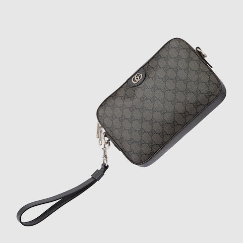 Borsa a tracolla Ophidia misura piccola in tessuto GG Supreme grigio e nero
