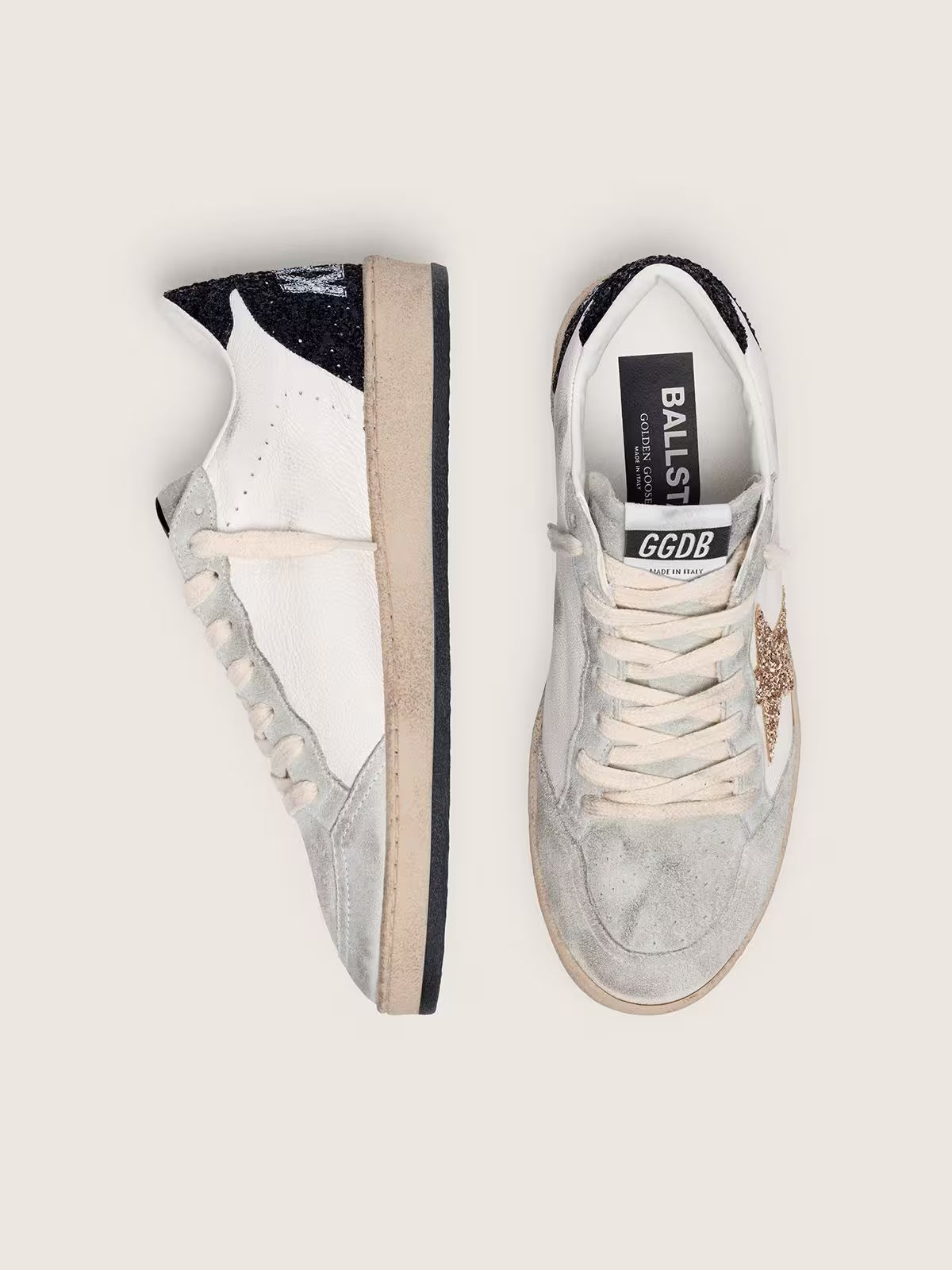 Nappa e suede con stella in glitter e talloncino nero