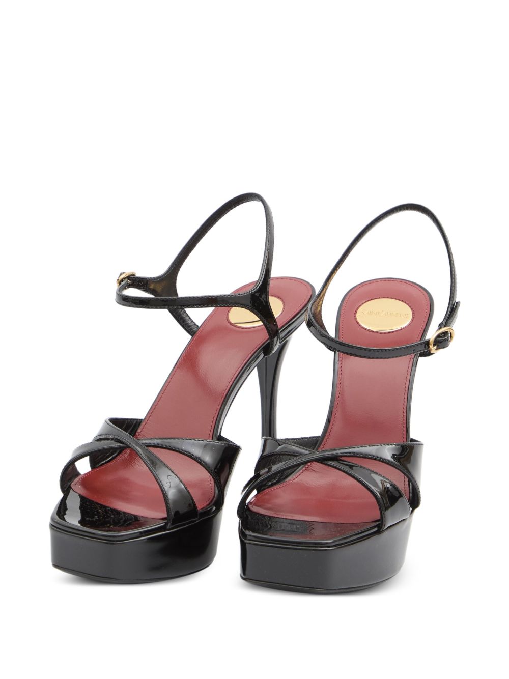 Sandali con plateau crossover 110 mm in pelle di vitello nera