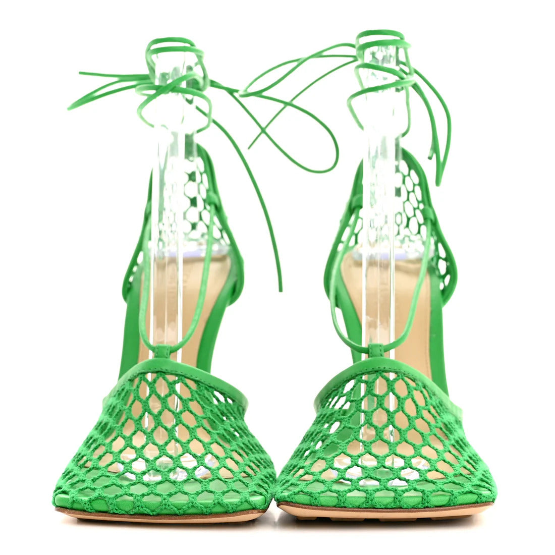 Sandali in nappa elasticizzata a rete 90 mm verde