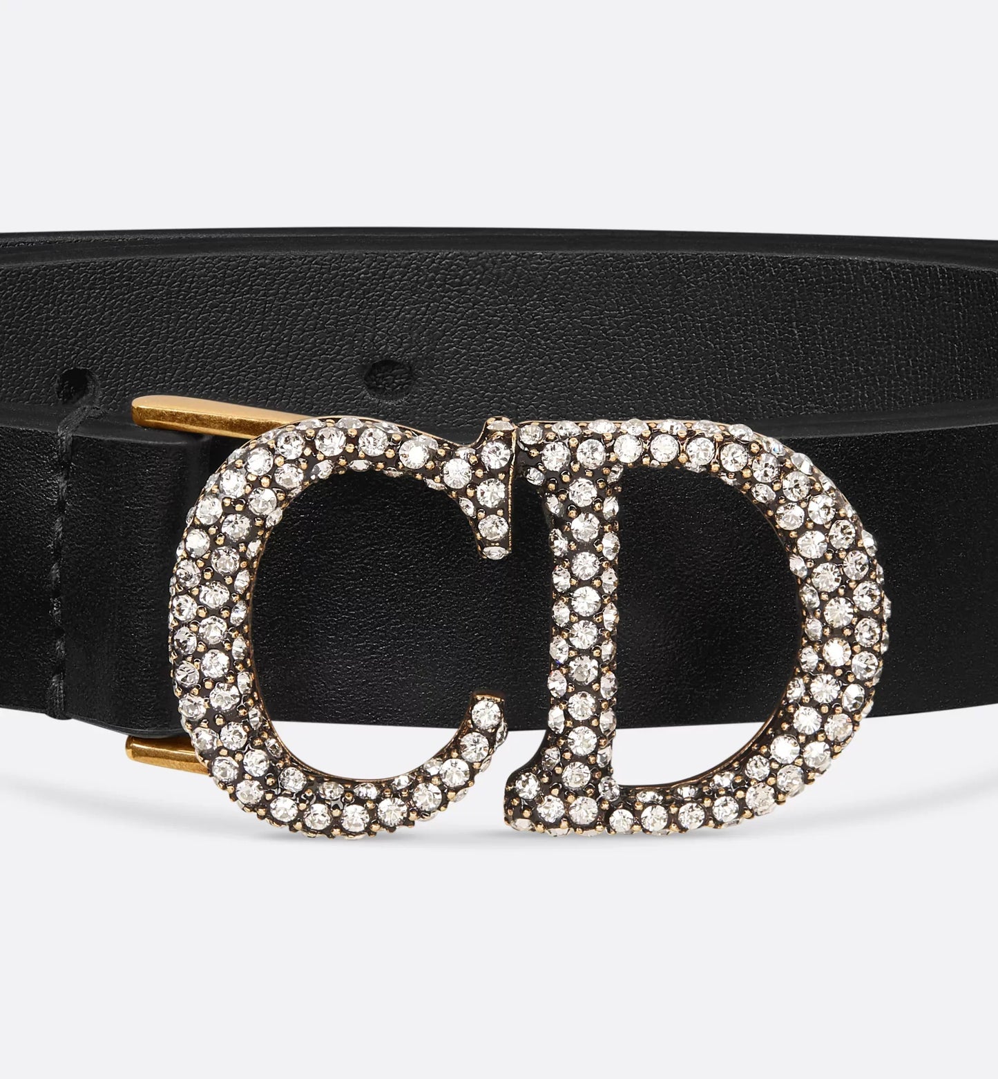 Cintura a sella in pelle di vitello liscia nera e cristalli color argento 20 mm donna