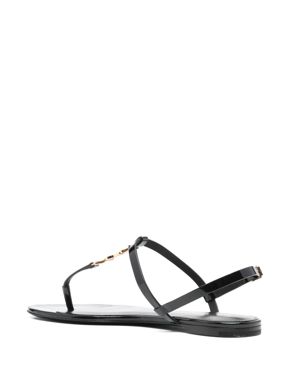 Sandali con placca logo Cassandra in pelle nera