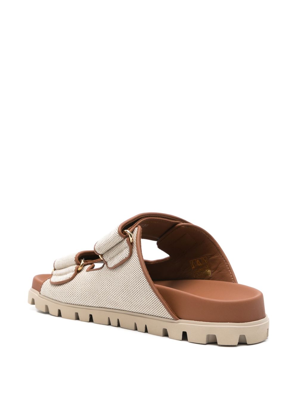 Sandali con logo e scritta in ecru