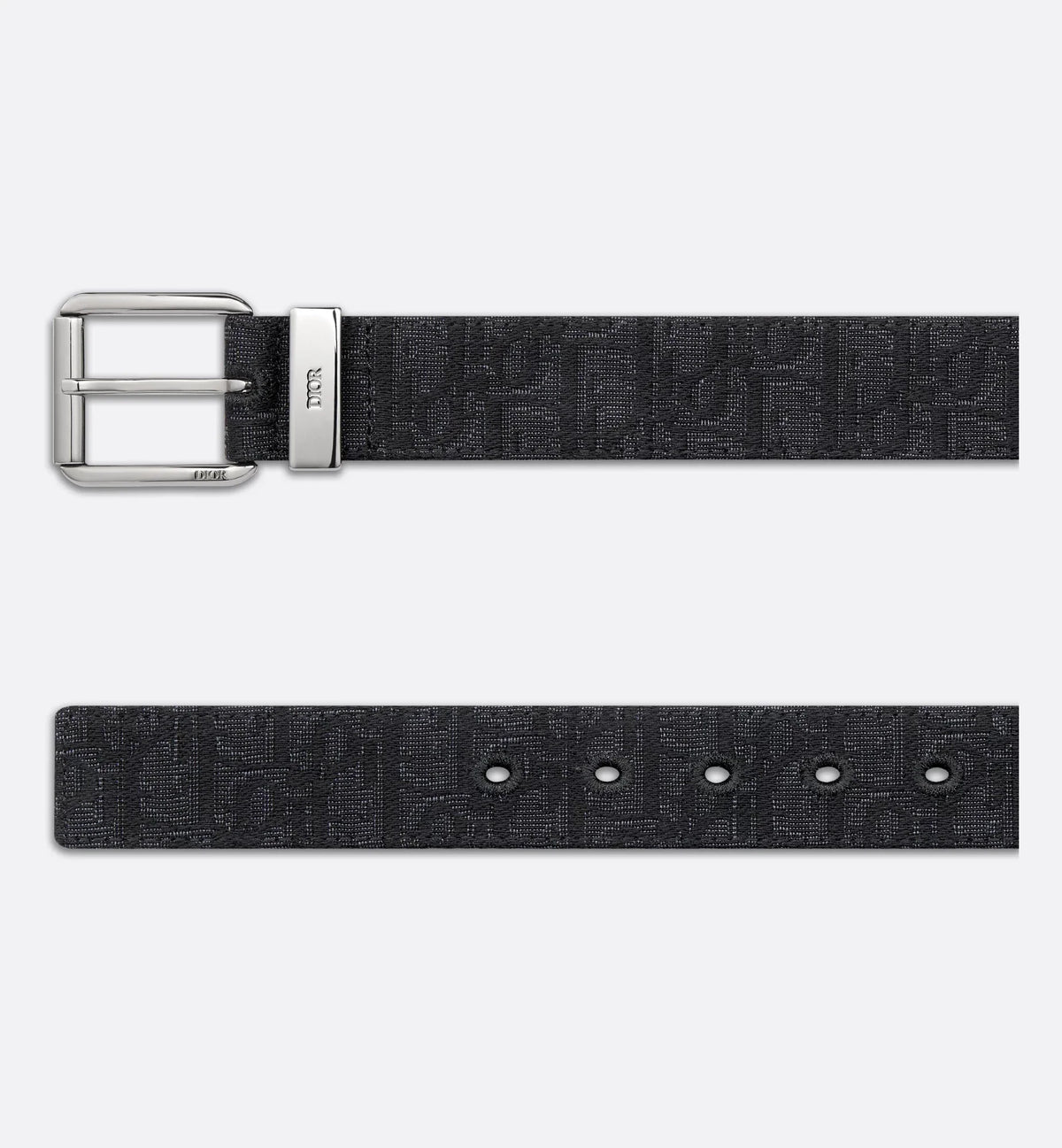 Cintura nera in jacquard Oblique e pelle di vitello martellata nera 35 mm uomo