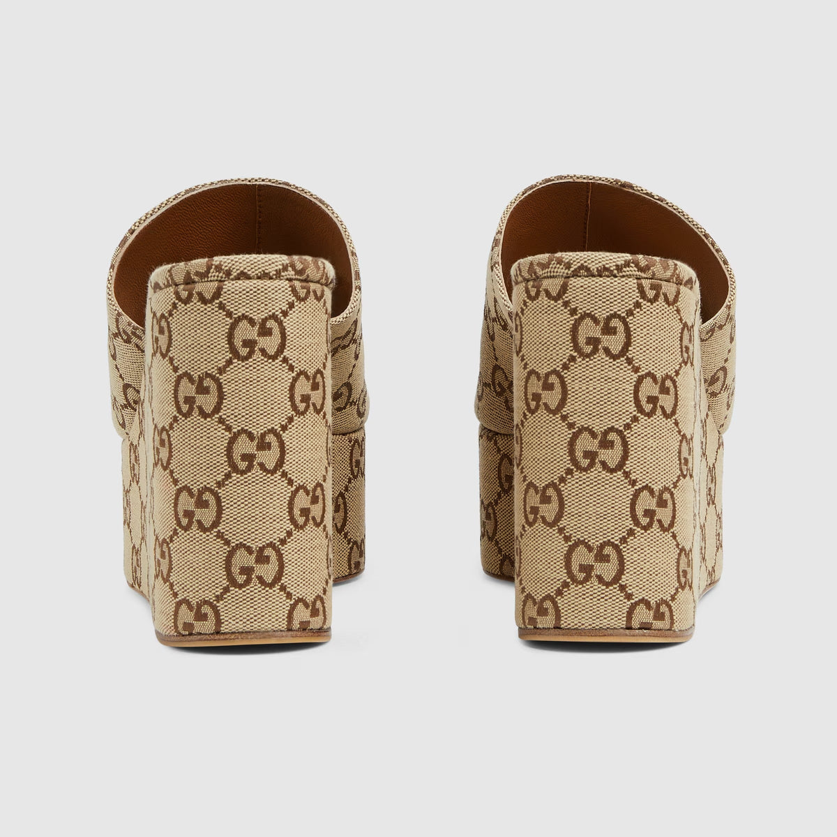 Sandalo con zeppa e Morsetto tessuto GG beige e marrone scuro
