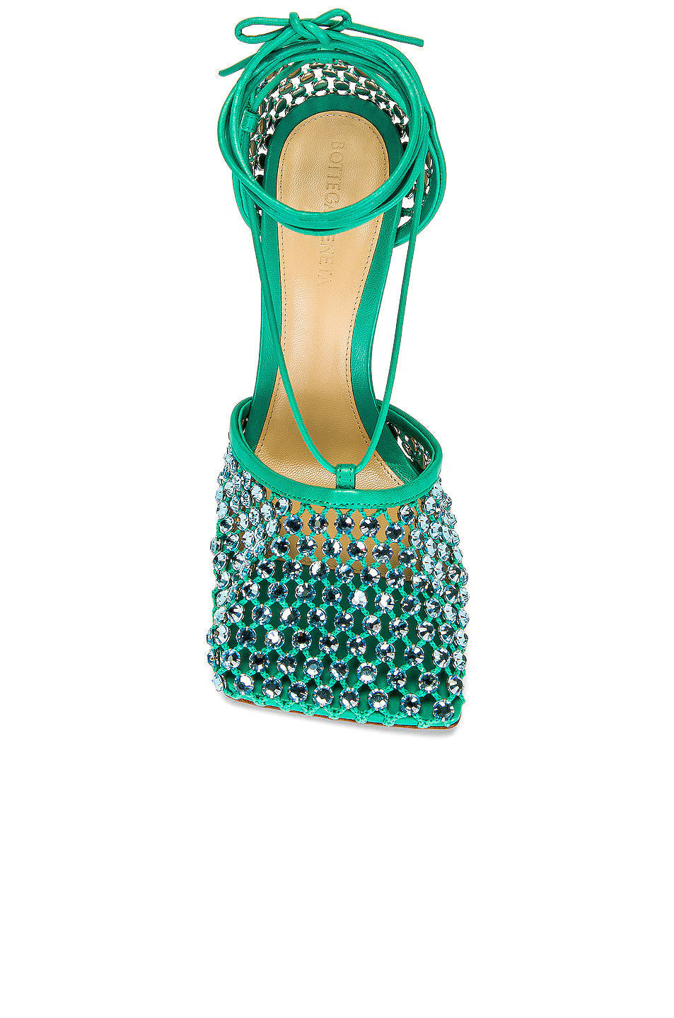 Sandali elasticizzati con strass e lacci 90 mm turchese acido