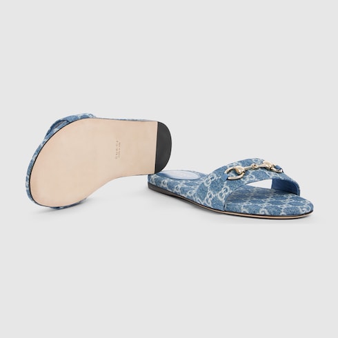 Sandalo slider donna con Morsetto in denim GG blu