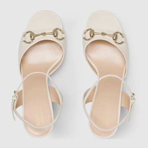 Sandalo con tacco donna con Morsetto in pelle bianca