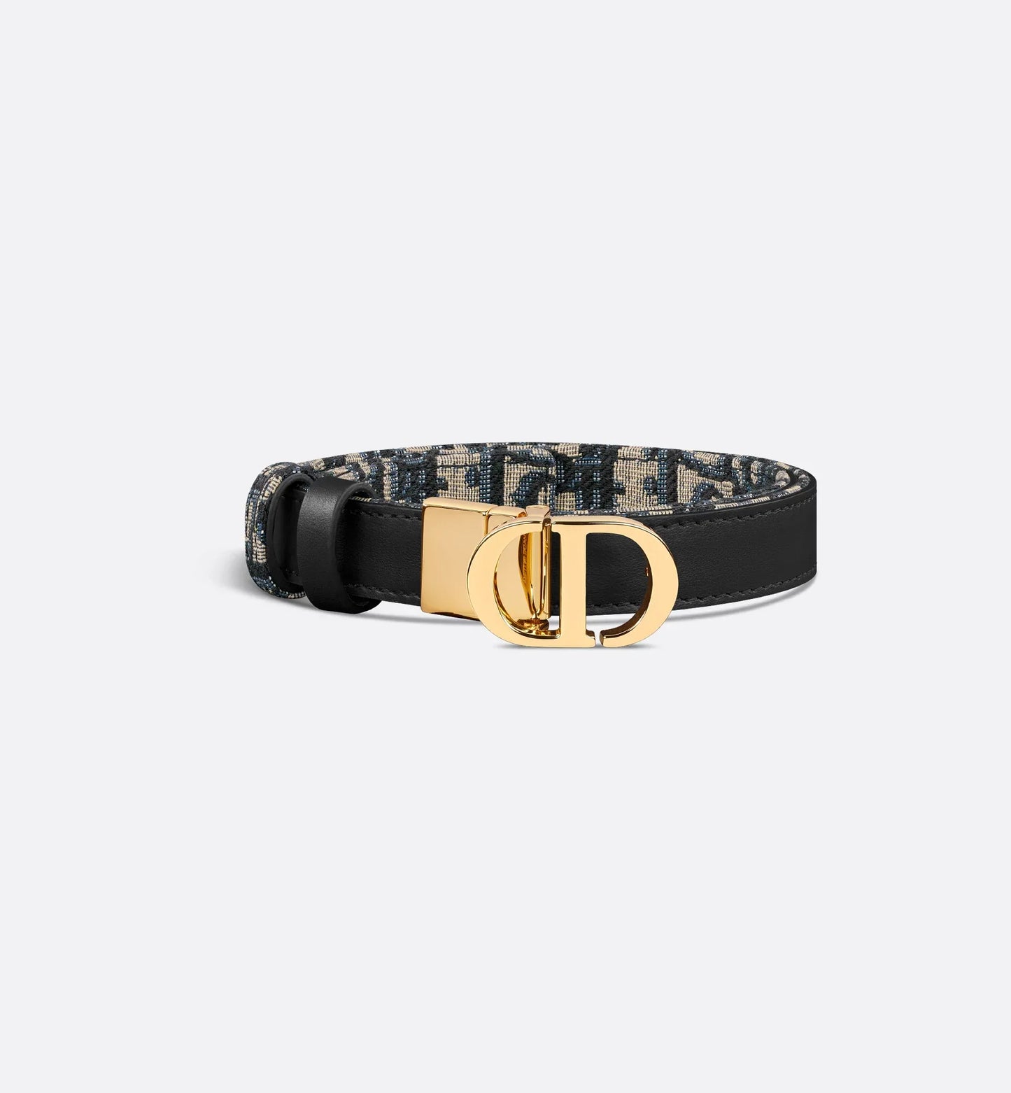 30 Cintura reversibile Montaigne in pelle di vitello liscia blu e jacquard Oblique 20 mm donna