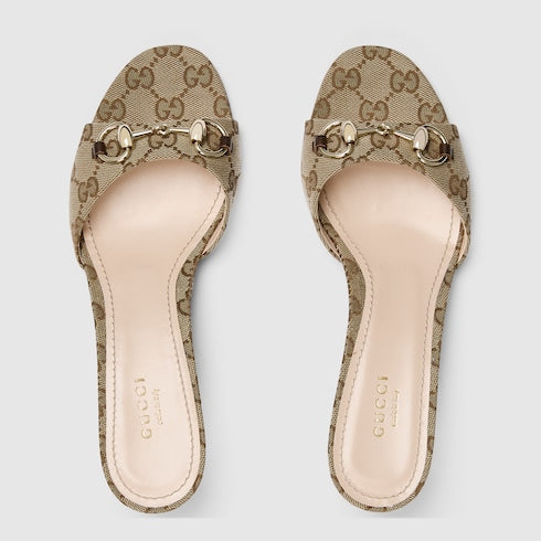 Sandalo slider donna con Morsetto in tessuto beige e marrone