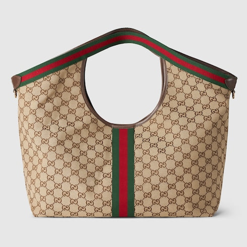 Borsa shopping GG Giglio misura grande in tessuto GG beige e marrone