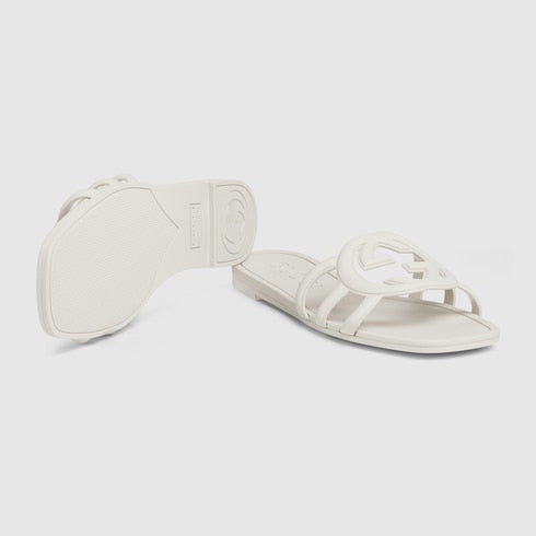 Sandalo slider donna con Incrocio GG con gomma bianca