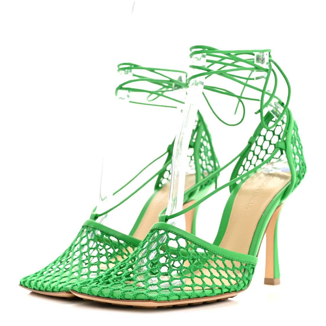 Sandali in nappa elasticizzata a rete 90 mm verde